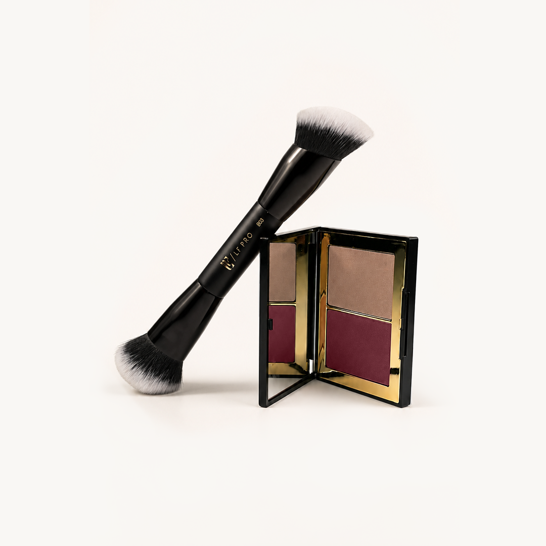 KIT CREAM COLOR MERLOT BLUSH E ILUMINADOR + PINCEL B03